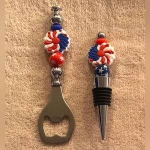 Beaded Patriotic Bottle Opener and Wine Stopper